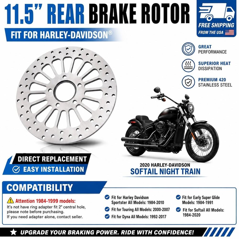 11.5" Rear Brake Rotor for Harley Sportster Dyna Softail Touring Stainless Steel